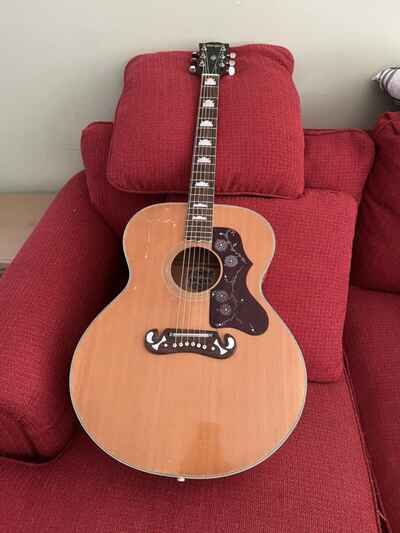 El Degas Jumbo Acoustic Guitar-Vintage Lawsuit Era-Gibson 200 Copy-Big Sound!!