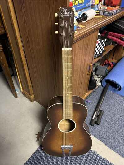 Vintage 1960??s Chris Adjusto Natural Wooden Acoustic Guitar Made In USA