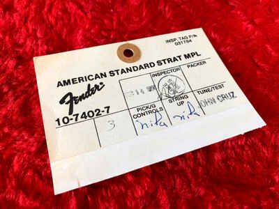 1990s Fender American Standard Strat Hang Tag John Cruz Masterbuilder