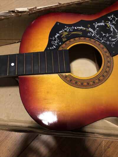 1960s Acoustic Folk Guitar in Original Box  Sunburst 39?? Not Set Up Clean Slate