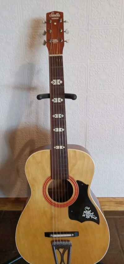 Vintage 1960s Harmony Stella H-928 Parlor Guitar Natural Finish.