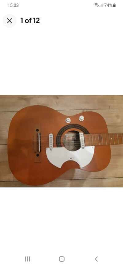 "1960s Vintage Eros Parlor Travel Electro Acoustic Guitar"