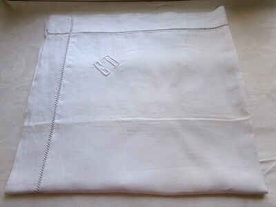 French vintage  white cotto euro sham pillow case  monogarm C D, button