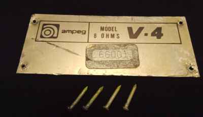 1970s AMPEG V-4 SPEAKER CABINET PLATE W / MOUNTING BRADS AND SERIAL NUMBER