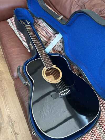 Harmony Sovereign Acoustic Guitar Black Vintage *Read Description* 1970s + case