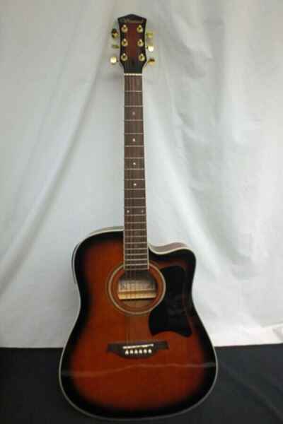 Ventura V3VS Acoustic and Electric Sunburst Thin Body Guitar with Case