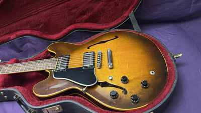 1985 Gibson USA Memphis ES-335 /  Left Handed With Hard Case In Vintage Sunburst