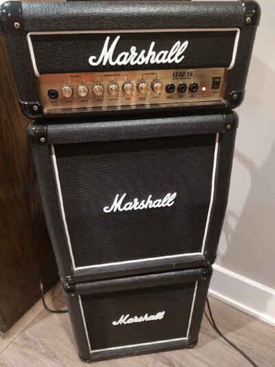 Vintage Black Model 15w Marshall Lead 15 G15MS Mini-Stack Amp Head With Cabinets