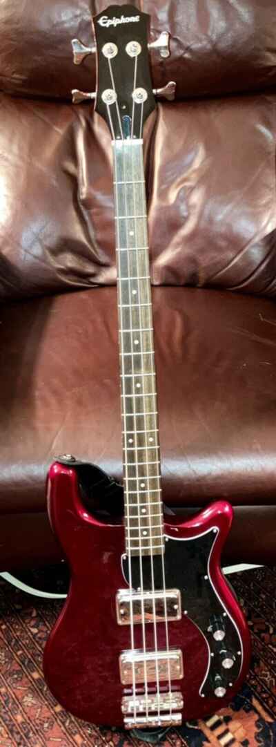 Red Epiphone Embassy Bass Guitar with Strap & Gig Bag