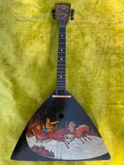 Balalayka Folk Instrument USSR Soviet Balalaika Hand Painted Winter Scene Xmas