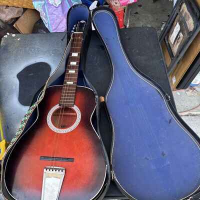 1970??s Vintage Sear & Roebuck  Acoustic Silvertone Guitars / Case Has 4 Strings