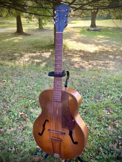 Early Vintage USA Harmony Patrician Arch Top Acoustic Guitar Kluson Tuners NICE!