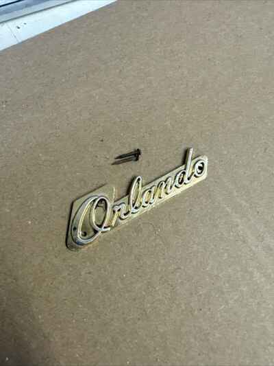 Vintage 1960s Orlando Guitar  Headstock Logo Metal Badge w /  nails Teisco Japan