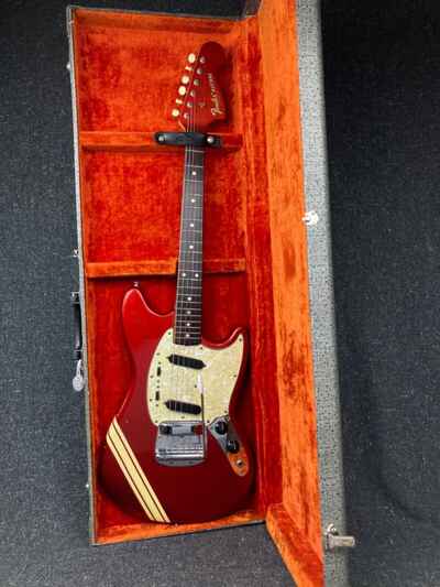 1969 Fender Competition Red Mustang Guitar All Original With Case Vintage Excel.