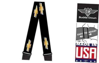 Guitar Strap - CHEVROLET / Bowtie Black / Gold / White - 2" Wide - 29-54" Length