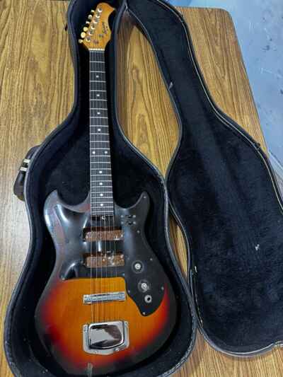 Vintage Harmony H802 Electric Guitar, sunburst For Parts Or Repair With Case