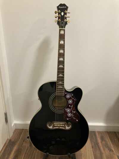 Epiphone j-200 ec studio black electro-acoustic guitar with a soft case