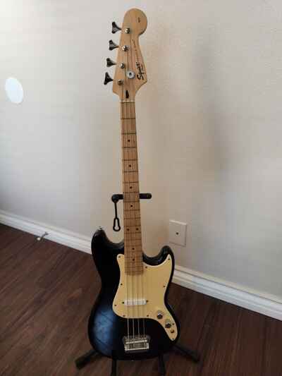 Vintage Squier by Fender Bronco Electric Bass Guitar Black Affinity Series